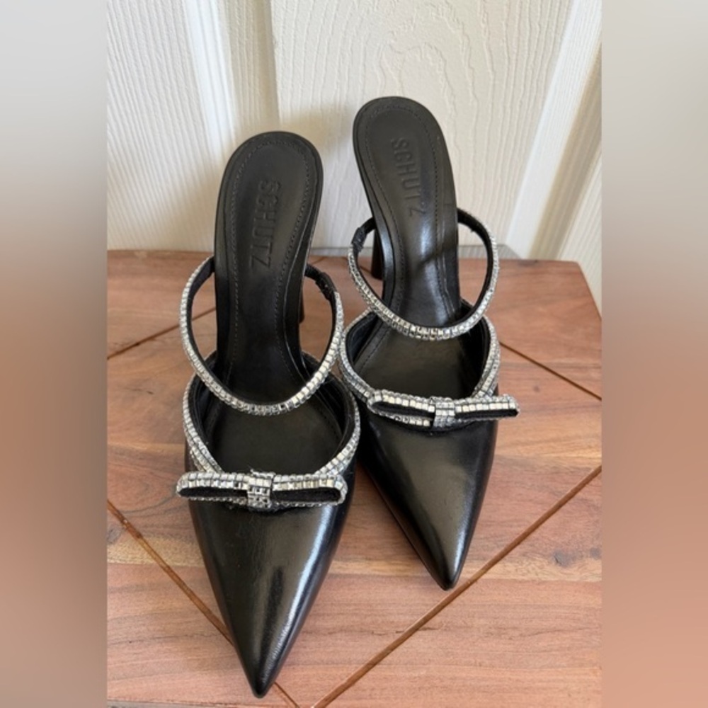 Schutz Black Heels with Silver Accents